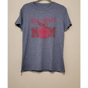 Graphic Baseball Mom Tee Shirt Size Small Blue with Pink Detail